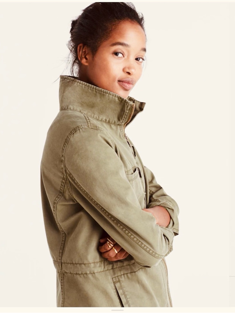 J. Crew Olive Green Utility Jacket khaki with Stand Collar